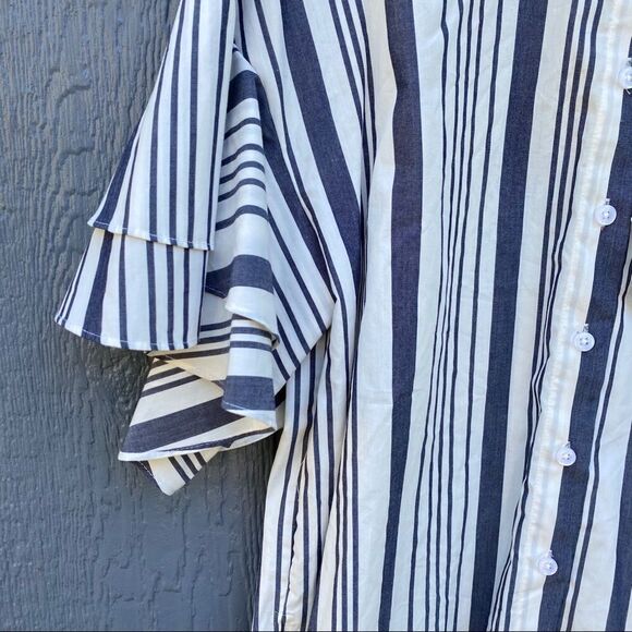 A New Day Striped Button Up Layered Sleeve  Blouse - Picture 3 of 9